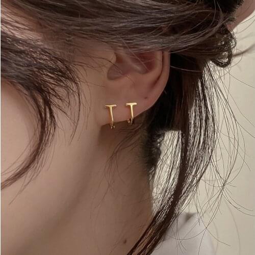 WTLTC Delicate Small T Shaped Hoop Earrings for Women Minimalist Bar Charms Earrings Simple Tiny Ear Helix Cartilage Earrings