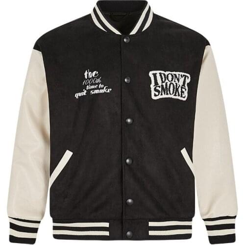 Unisex fashion oversize hip hop varsity baseball jacket leather sleeve patchwok streetwear letterman coat tops outerwear couples