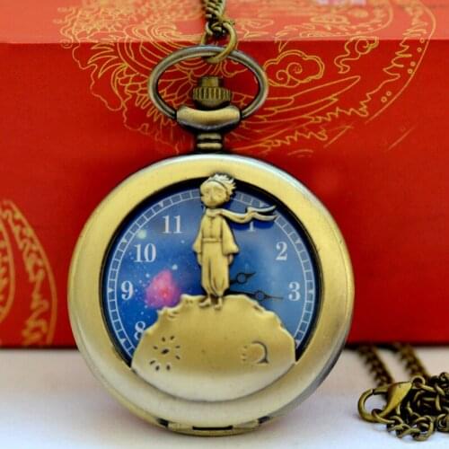1020The Little Prince Planet Fashion Gift To Kids Little boy Blue Bronze Vintage Quartz Pocket FOB Watch Popular Gifts