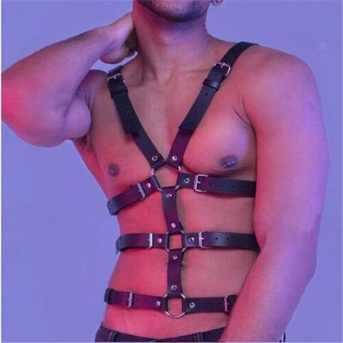 Male BDSM Exotic Tank Adjustable Fetish Punk Gay Clothes for Bondage Harness Men Straps Leather Sexual Rave Costumes for Sissy