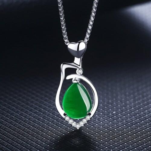 Natural Green Jade Chalcedony Water Drop Pendant Agate 925 Silver Necklace Fashion Charm Jewelry Carved Amulet Gifts for Women