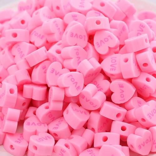 New 50-100Pcs/Pack Cute Heart Shape Polymer Clay Spacer Loose Beads For DIY Necklace Bracelet Earring Jewelry Findings Making