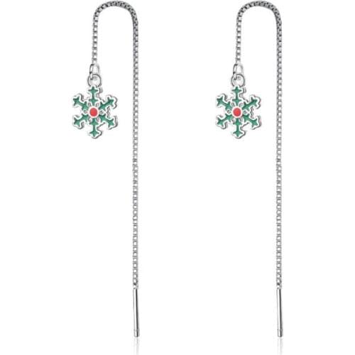 New Temperament Creative Green Snowflake Ear Line 925 Sterling Silver Jewelry Sweet Flower Epoxy Exquisite Dangle Earrings SE807