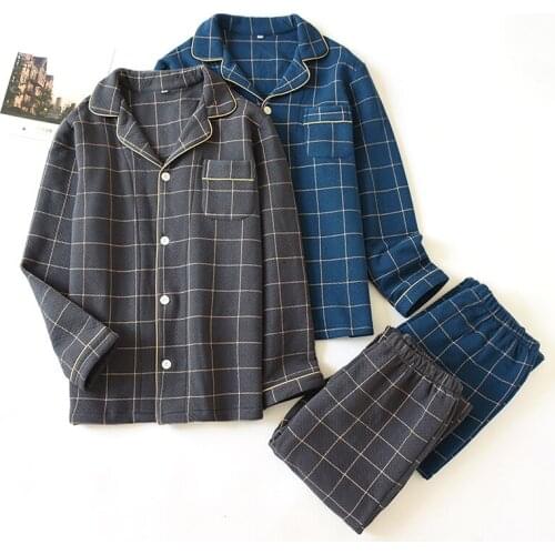 Autumn Winter 100% cotton men pajama sets Spring Casual fashion stripe sleepwear men homewear PJ Thicken Cotton Pyjamas