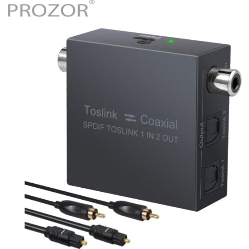 PROZOR Coaxial to Optical & Optical to Coaxial Switch Digital Audio Converter Optical SPDIF Toslink Splitter 1 to 2 for Soundbar
