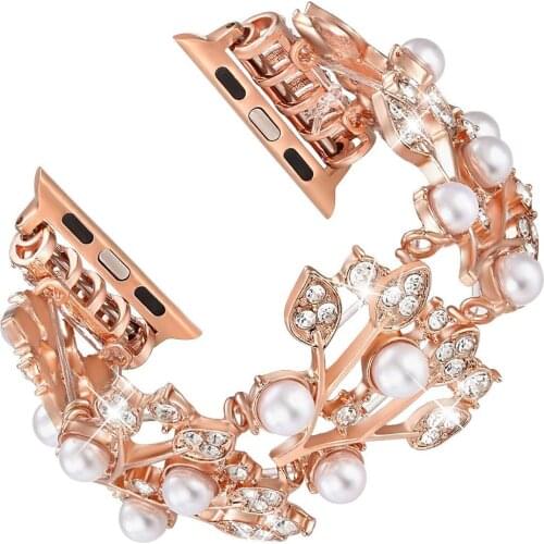 Watchband for apple watch band 44mm 42mm Elastic Pearl Beaded Bracelet Replacement 40mm 38mm Cuf Wristband iwatch series 5 4 3 2