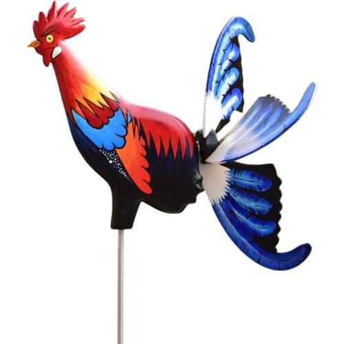 Painting Rooster Wind Spinner Garden Art Stake Ornament Rooster Resin Wind Indicator Pneumatic Windmills Yard Lawn Decoration
