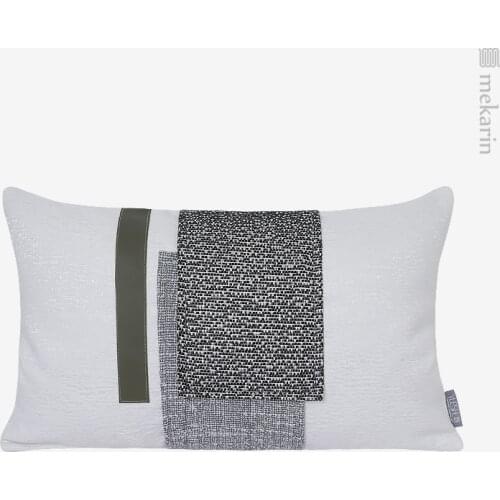 Light luxury model room pillow sofa decoration cushion living room black and white gray stitching waist pillow bedroom pillow
