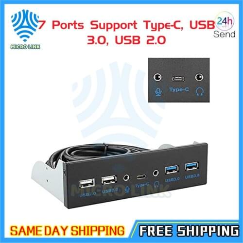USB 3.1 Front Panel hub, Optical Drive 5.25-inch Panel Computer Expansion Board with Key-A,7 Ports Support Type-C, USB 3.0, USB