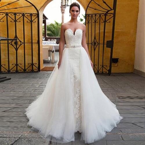 Fascinating Tulle Sweetheart Neckline 2 In 1 Mermaid Wedding Dress with Detachable Skirt Beading Belt Two Pieces Bridal Gowns