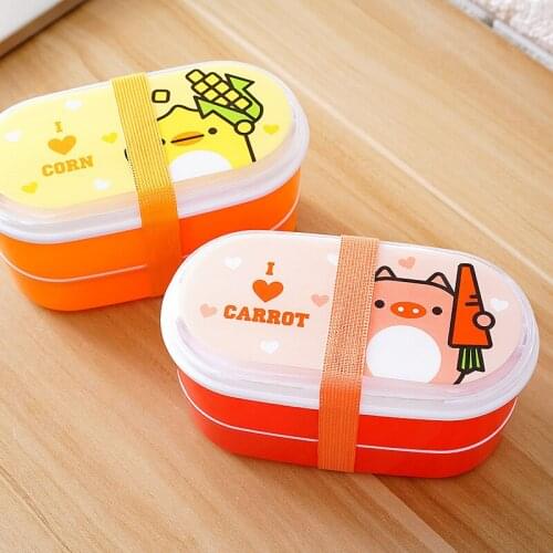High Quality Cartoon Healthy Plastic Bento Box,Portable 600ml Lunch Bento Boxes Food Container Dinnerware Lunchbox Cutlery