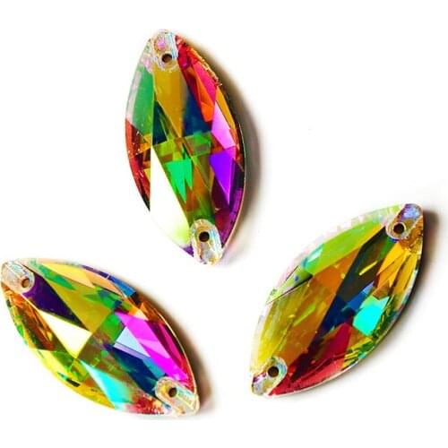 YANRUO 3223 Navette Color AB Sew On Stones Glass Diamond Top Rhinestones DIY Gems Strass Crystal For Jewelry On Clothing