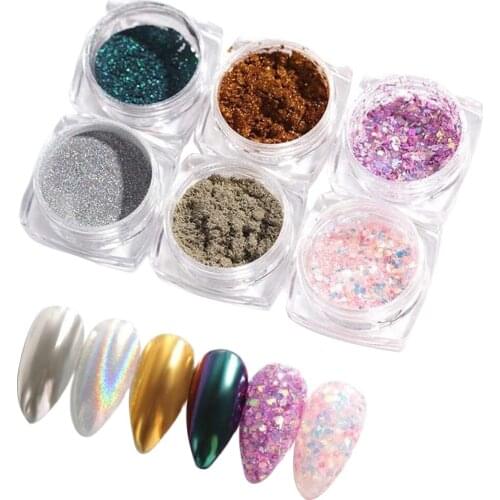 6x Women Mermaid Nail Glitters Powder Shiny Metallic Tips Sequins Paillettes
