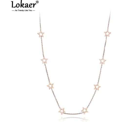 Lokaer Trendy Titanium Stainless Steel CZ Crystal Love Star Choker Necklaces For Women Girls Chic Charm Pendant Necklace N19200