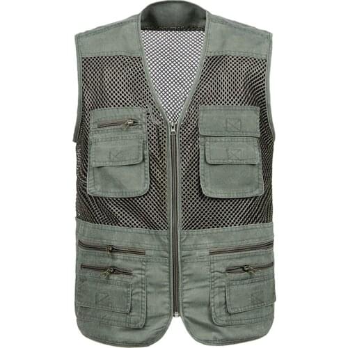 Large Size 2021 Mesh Quick-Drying Vests Male with Many Pockets Mens Breathable Multi-pocket Fishing Vest Work Sleeveless Jacket