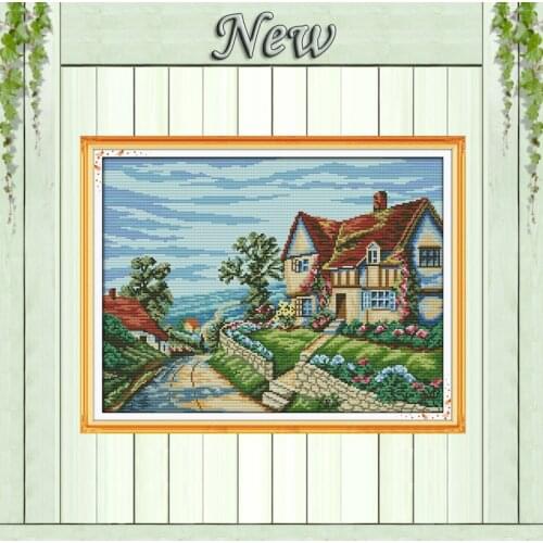 Beautiful village Scenery mansion painting,Counted print on canvas DMC 14CT 11CT DIY Cross Stitch Needlework kits Embroidery Set