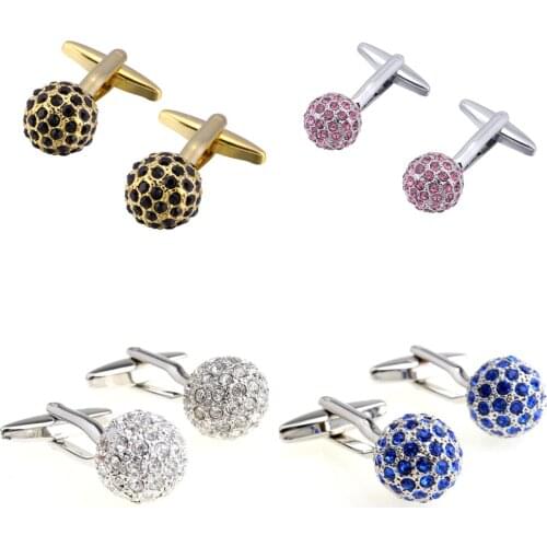 10pairs/lot Crystal Ball Cufflinks Rhinestone Inlaid Ball Cuff Link Mens Jewelry Accessory Wedding Gift Wholesale