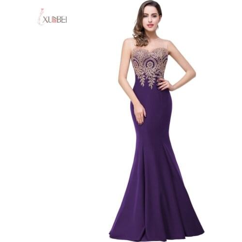 2019 Purple Long Bridesmaid Dresses Elegant Scoop Neck Sleeveless Applique Mermaid Wedding Party Gown robe demoiselle d'honneur