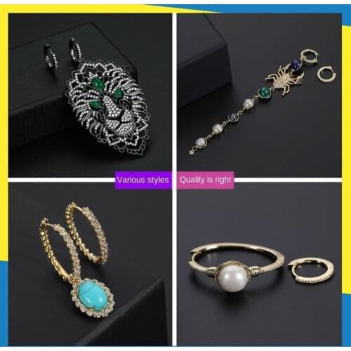 2020 fashion asymmetric lion head pearl earrings trendy womens brand jewelry Luxury Exquisite Charms kpop Retro