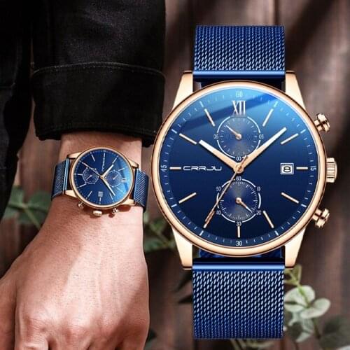 2021 CRRJU New Watch for Men Top Brand Luxury Fashion Chronograph Mesh Steel Wristwatch Sport Date Male Clock Relogio Masculino