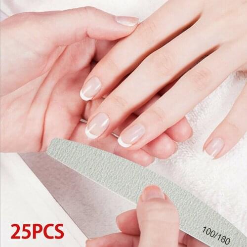 25pcs/lot 100/180 Grits Nail Sanding Files Buffing Polish Block Half Moon Nail Polishing Files Pedicure Manicure Nail Care Tools