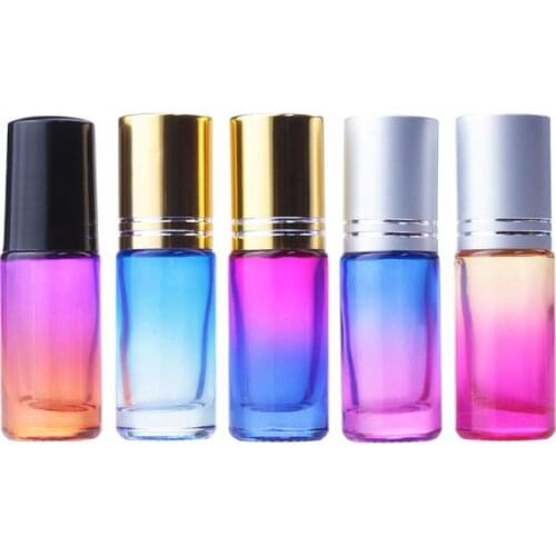 5ML Gradient Color Thick Glass Roll On Essential Oil Empty Perfume Bottles Roller Ball With Steel Metal Roller Ball LX8687