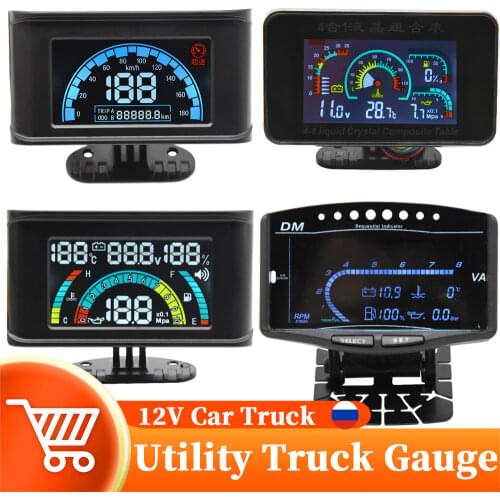 Universal 4 In1 LCD Car Digital ALARM Gauge Oil Pressure Gauge Voltmeter Voltage Water Temperature Fuel Gauges Plastic Shell