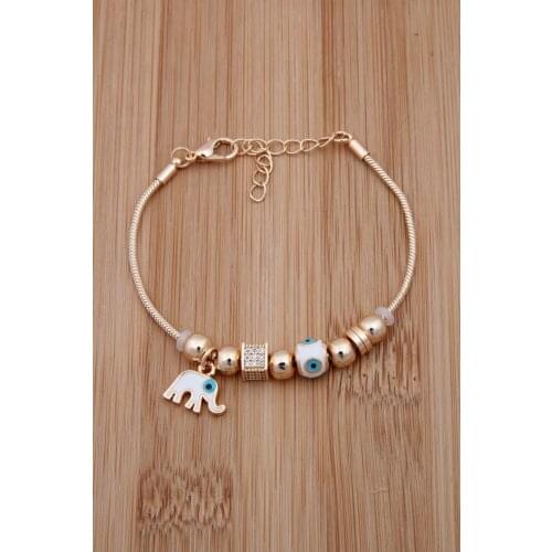 Evil eye Beads Zircon Elephant Figured Gold BileklikBilezik