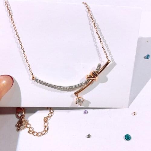 Brand 1:1 temperament smile love twist single diamond one-word arc clavicle necklace pendant charm lady silver jewelry