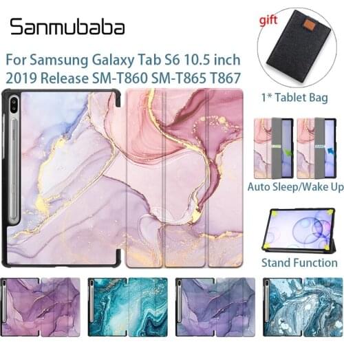 Sanmubaba Tablet Case For Samsung Galaxy Tab S6 10.5 inch SM-T860 T865 2019 Marble PU Leather Fold Flip Stand Cover Smart Funda