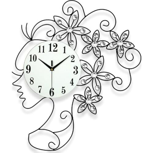 Elegant Maid Silhouette Metal Crafts Innovative Iron Frame Wall Clock Rhinestone Watch Quartz Mute Living-room 65*50 Modern 24