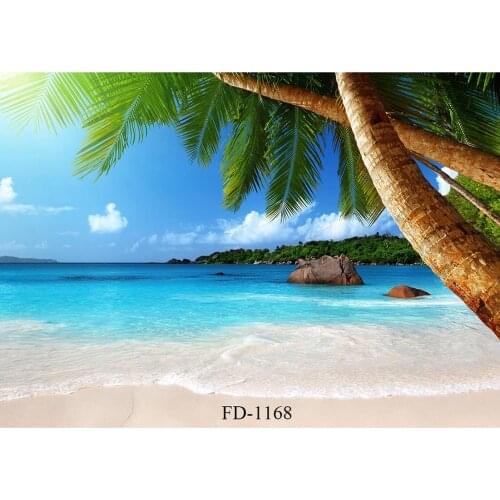 Seaside Beach Palm Tree Photography Backdrop for Photo Booth Wedding Background Photographic Props Children Baby Photo Studio