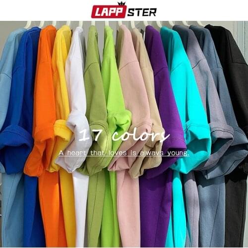 LAPPSTER Men Solid 17 Colorful Graphic Tshirts 2021 Summer Men Harajuku Streetwear T-shirts Couple Cotton Funny Vintage Tops