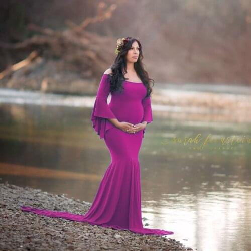 Rufflrs Maxi Pregnancy Dresses For Pregnant Women Clothes Shoulderless Dresses For Photo Shoot Maternity Photography Props