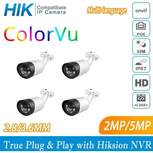 Hikvision Compatible ColorVu 8MP Bullet POE IP Camera Bullet Home Security CCTV Camera Ultra 5MP HD H.265 Plug&play Security IPC