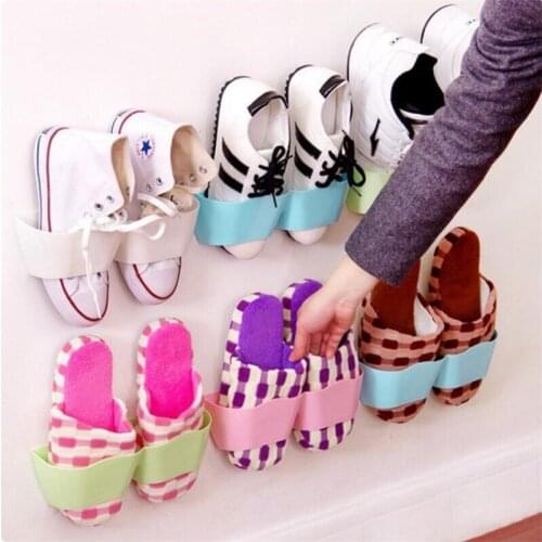 Wall-Mounted Sticky Hanging Shoe Hook Shelf Rack Shoes Holder Storage Organiser Room Slippers Storage Bracket