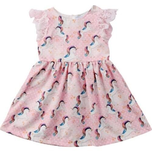 Lovely Kids Baby Girls Lace Cartoon Unicorn Party Pageant Dress Sundress Clothes Newborn Baby Girl Clothes Cotton Sleeveless