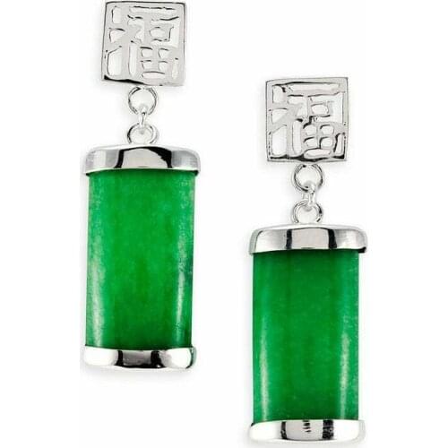 Hot sell new - simple style 925 Silver Natural Green jade Stud Earrings