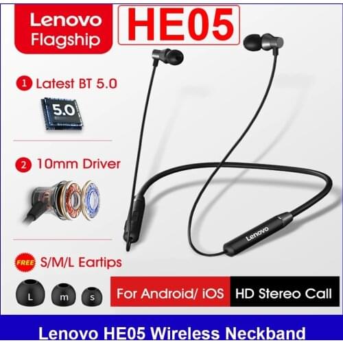 Lenovo HE05 BT Earphones BT5.0 Sports Sweatproof Headset Neckband Wireless Running Headphone Noise Cancelling Magnetic Earbuds