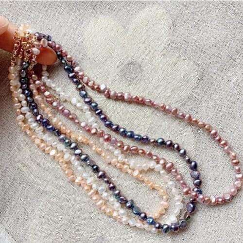 New Favorite Pearl Necklace 5mm Small Irregular Nuggets Baroque Fine Jewelry Short Collar Real Freshwater Pearl Choker Necklace