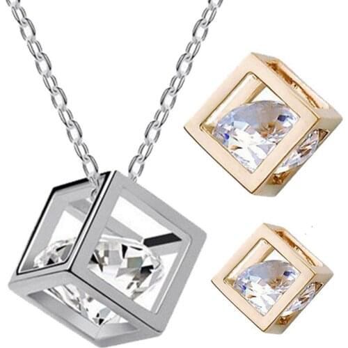 New Simple Zircon Crystal Necklaces Square Transparant Rhinestone Pendants Necklace For Women Jewellery Collier Femme Bijoux