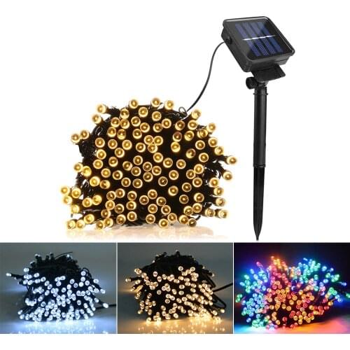 7M12M 22M LED Solar Power Holiday Festival Curtain Wedding Lights LED String Solar light Outdoor Garden Garland Party Decoration