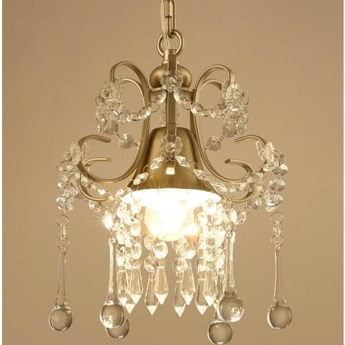 Simple crystal chandelier single head bedroom aisle balcony entrance crystal small hanging lamps, E27, white/gold Dia WF1027