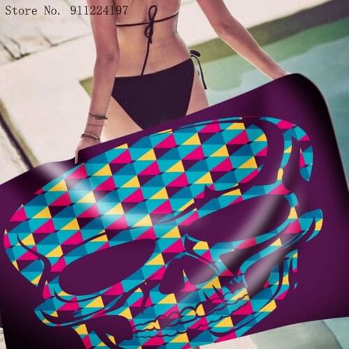 3d Skull Print Rectangular Beach Towel Funny Beach Towel Swimming Surfing Sports Bathing Towel Adult Kids Beach Accessories