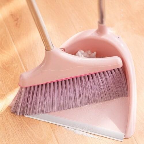 Dust Brooms Set with Dustpan for Floor Squeegee Cleaning Tools Magic Hair Sweeper Squeeze Mop Garbage Scoop Brush Shovel Pink