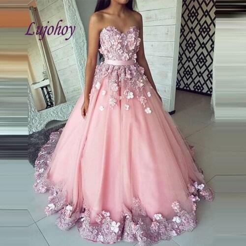 Pink Long Lace Evening Dresses Party Plus Size Women Flowers Ladies Sexy Prom Formal Evening Gowns Dresses