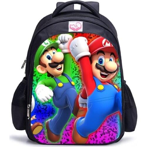Students Boys Girls Cartoon Mario Rucksack Fashion Beautiful Popular Pattern Mario Bros Primary Schoolbag Daily Backpack