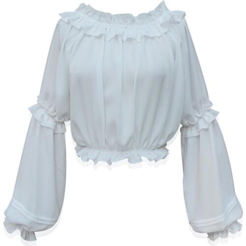 Chiffon Blouse Lolita Sweet Women Off Shoulder Crop Tops Shirt