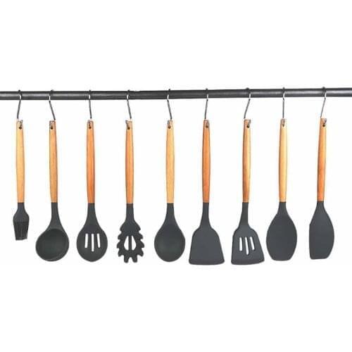 Silicone Heat-resistant Design Cooking Sets Soup Spoon Spatula Non-stick Shovel with Wooden Handle Special Kitchen Utensil