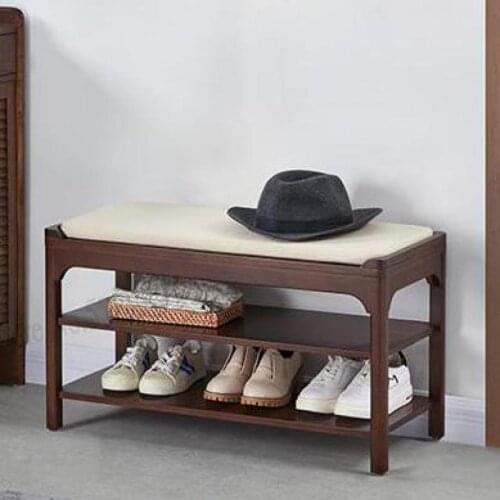 All Solid Wood Shoe Bench Can Sit Double Shoe Rack Shoe Cabinet Log Door Entrance Door Porch Wear Shoe Stool Home Small Nordic